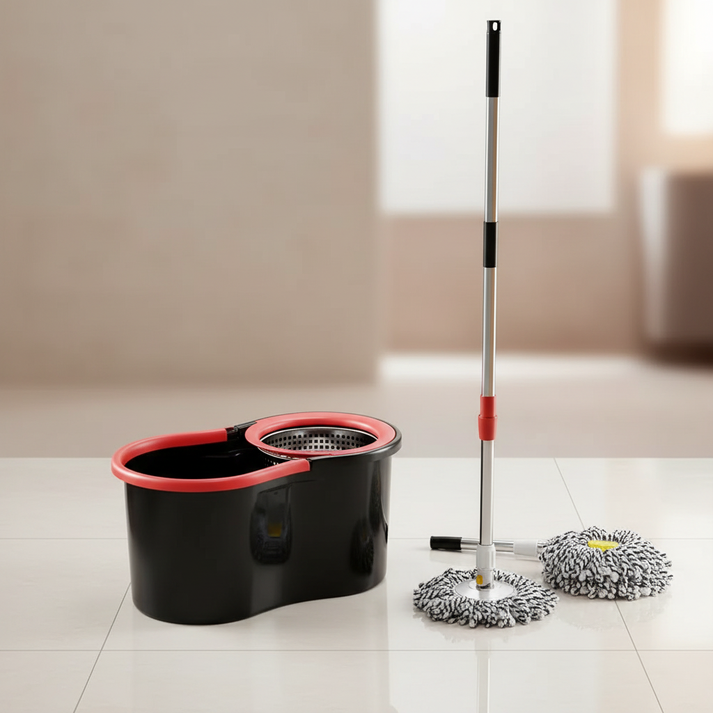 Spin Mop And Bucket Set with Wringer, 360° Rotating Mop Bucket System, Includes 3 Microfiber Mop Refill Heads And A 61-Inch Adjustable Stainless Steel Handle, Ideal for Bathroom Use, Efficient Floor Cleaning, Home Cleaning