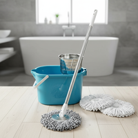 Spin Mop And Bucket Set with Wringer, 360° Rotating Mop Bucket System, Includes 3 Microfiber Mop Refill Heads And A 61-Inch Adjustable Stainless Steel Handle, Ideal for Bathroom Use, Efficient Floor Cleaning, Home Cleaning