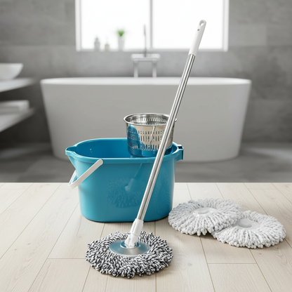 Spin Mop And Bucket Set with Wringer, 360° Rotating Mop Bucket System, Includes 3 Microfiber Mop Refill Heads And A 61-Inch Adjustable Stainless Steel Handle, Ideal for Bathroom Use, Efficient Floor Cleaning, Home Cleaning