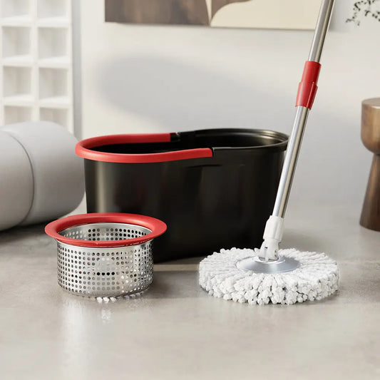 Spin Mop And Bucket Set with Wringer, 360° Rotating Mop Bucket System, Includes 3 Microfiber Mop Refill Heads And A 61-Inch Adjustable Stainless Steel Handle, Ideal for Bathroom Use, Efficient Floor Cleaning, Home Cleaning