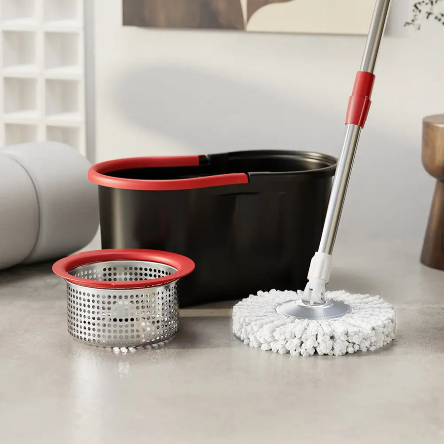 Spin Mop And Bucket Set with Wringer, 360° Rotating Mop Bucket System, Includes 3 Microfiber Mop Refill Heads And A 61-Inch Adjustable Stainless Steel Handle, Ideal for Bathroom Use, Efficient Floor Cleaning, Home Cleaning